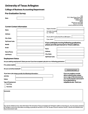 University of Texas Arlington Pre-Graduation Survey