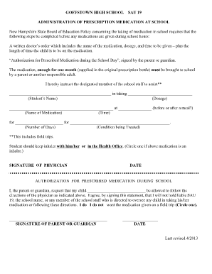 New Hampshire School Medication Authorization Form