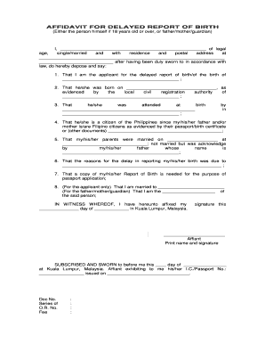 Affidavit for Delayed Report of Birth