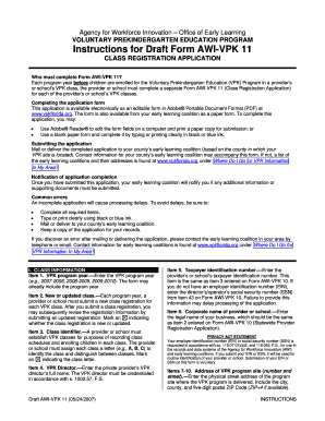 Florida VPK Class Registration Application