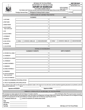 Philippines Report of Marriage for Filipinos Married Abroad