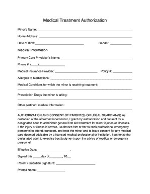 Medical Treatment Authorization Form
