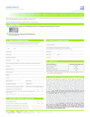 American Express Corporate Purchasing Card Application