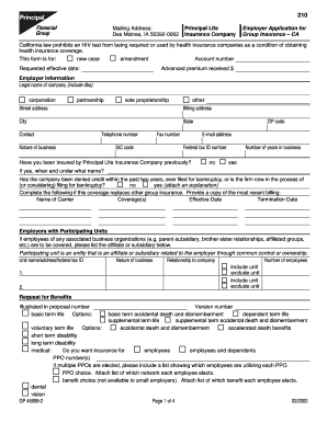 Principal Life Employer Application for Group Insurance