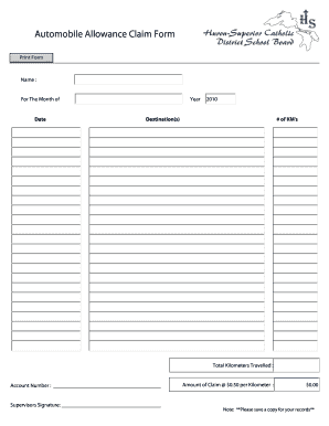 Automobile Allowance Claim Form