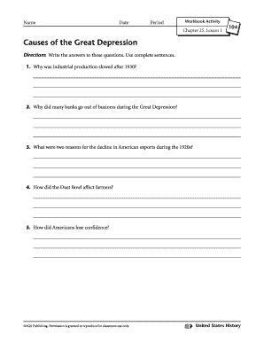 Great Depression Workbook Activity