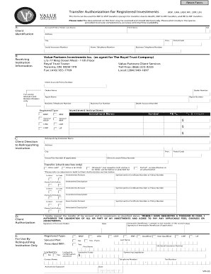 Transfer Authorization for Registered Investments