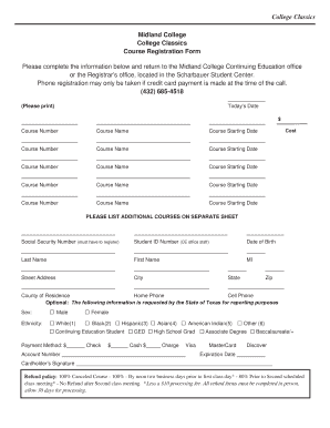 Midland College Course Registration Form