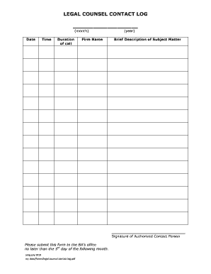 Legal Counsel Contact Log