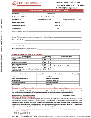 Pre-Authorization Form for Cashless Facility