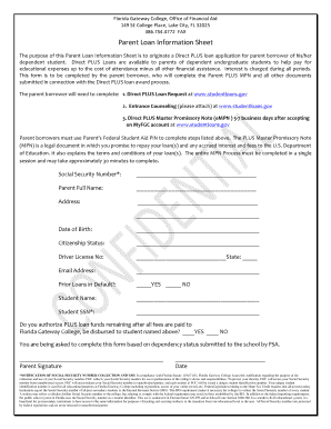 Parent Loan Information Sheet