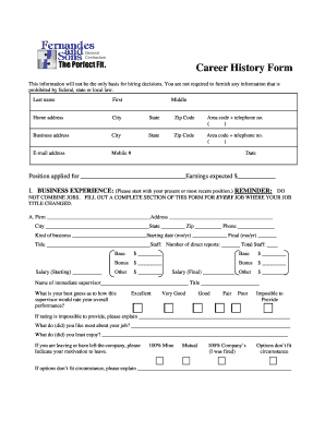 Career History Form