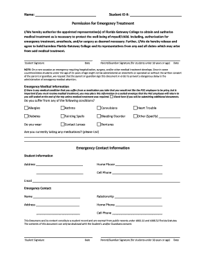 Florida Gateway College Emergency Treatment Permission Form