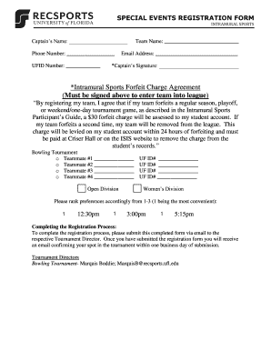 Intramural Sports Registration Form