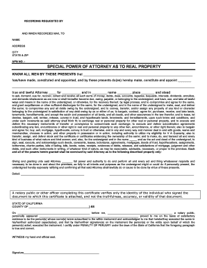 California Special Power of Attorney for Real Property