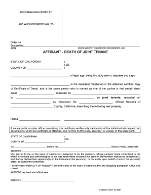 Affidavit Death of Joint Tenant