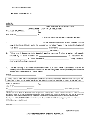 Affidavit - Death of Trustee