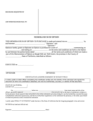 Memorandum of Option to Purchase