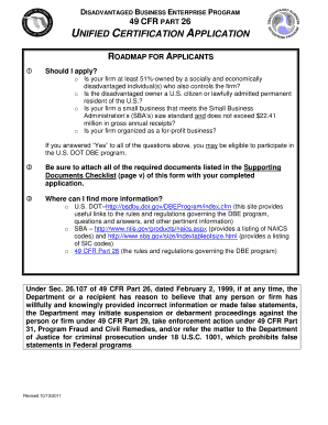 Disadvantaged Business Enterprise Program Application