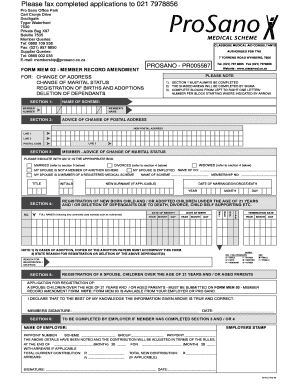 Classique Medical Aid Member Record Amendment Form