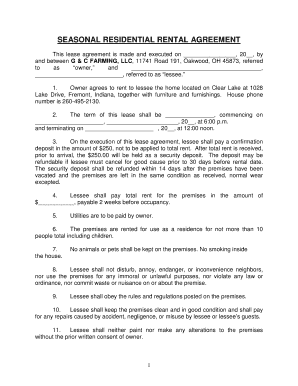 Seasonal Residential Rental Agreement