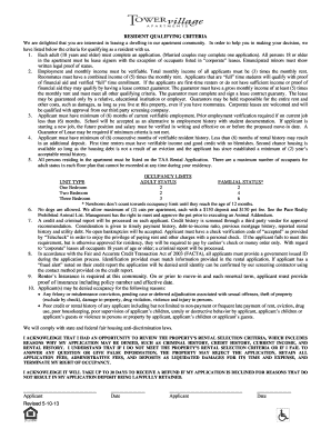 Resident Qualifying Criteria Form