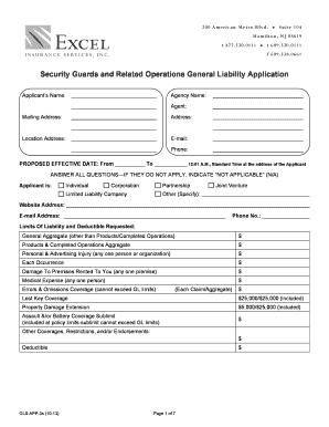 Security Guards and Related Operations General Liability Application