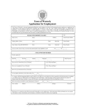 Town of Westerly Employment Application