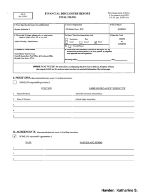 US Federal Financial Disclosure Report