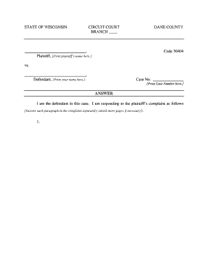 Wisconsin Circuit Court Answer Form
