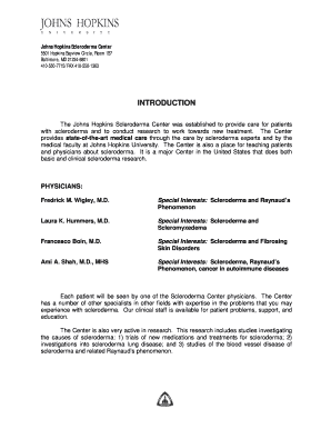 Johns Hopkins Scleroderma Center Appointment Form