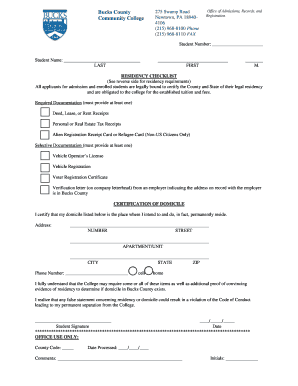 Bucks County Community College Residency Certification Form