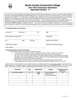 2014-2015 Verification Worksheet