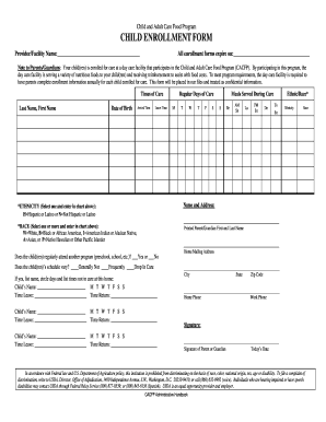 Child and Adult Care Food Program Enrollment Form