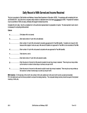 Kansas Milk Served and Income Record Form