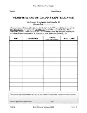 Child & Adult Care Food Program Staff Training Verification
