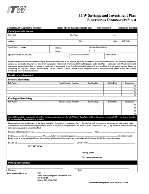 ITW Savings and Investment Plan Beneficiary Designation Form