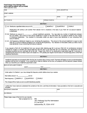 First Energy Corp Roth 401(k) Installment Selection Form