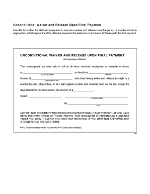 Unconditional Waiver and Release Upon Final Payment