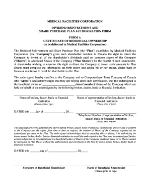 Medical Facilities Corporation Dividend Reinvestment Form