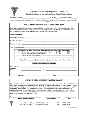 Permission Form to Administer Prescription Medications