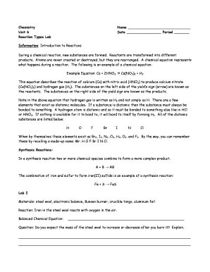 Chemistry Reaction Types Lab
