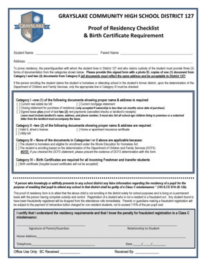 Proof of Residency Checklist & Birth Certificate Requirement