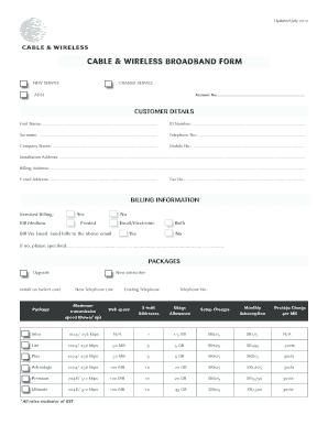 Cable & Wireless Broadband Service Application Form