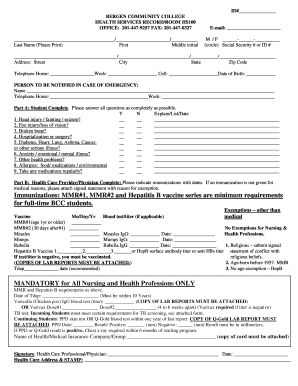 Bergen Community College Health Services Record
