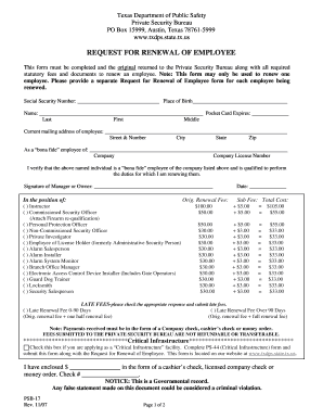 Texas Employee Renewal Request Form