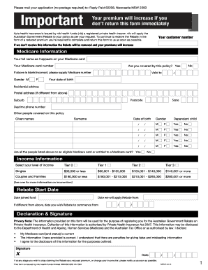 Application to Receive Australian Government Rebate on Private Health Insurance