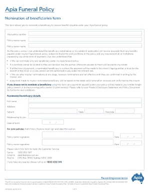 Apia Funeral Policy Beneficiary Nomination Form