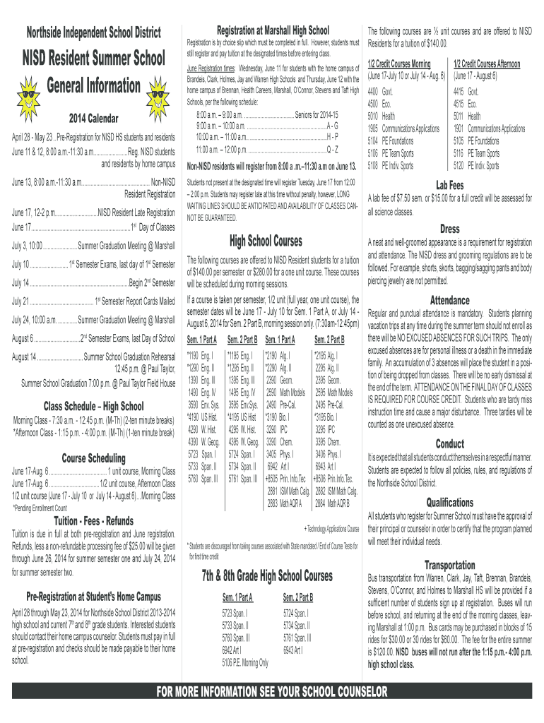 fillable-online-nisd-nisd-resident-summer-school-general-information