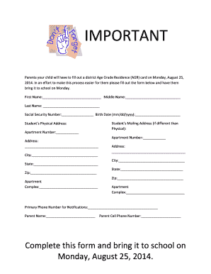 Student Age Grade Residence Form